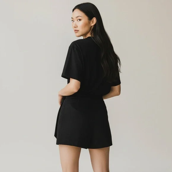 Zara Dark Black Wrap Skort with Tortoiseshell Buckle Sz. L - Picture 6 of 6